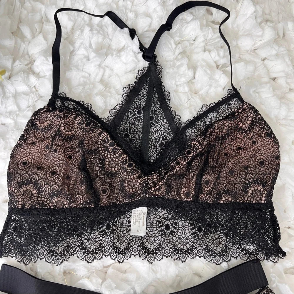 Black Nude Lace Lingerie Set | Bralette &‎ Shorts | M/L Sexy Nightwear